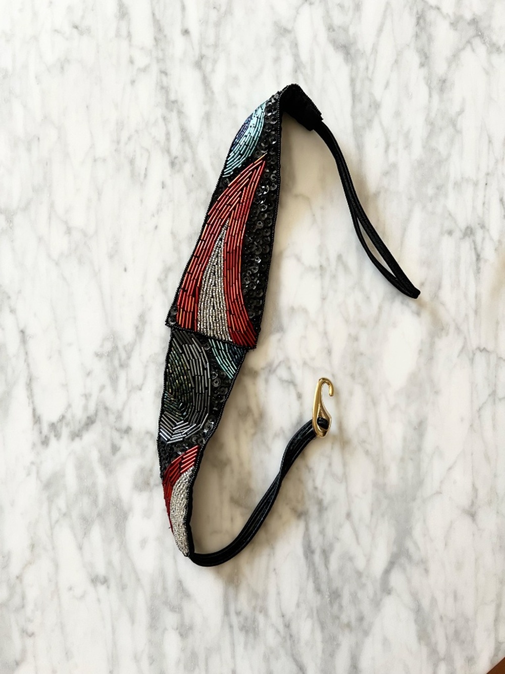 Vintage MILOR Black Red Beaded Belt Art Deco Statement - Picture 7 of 8